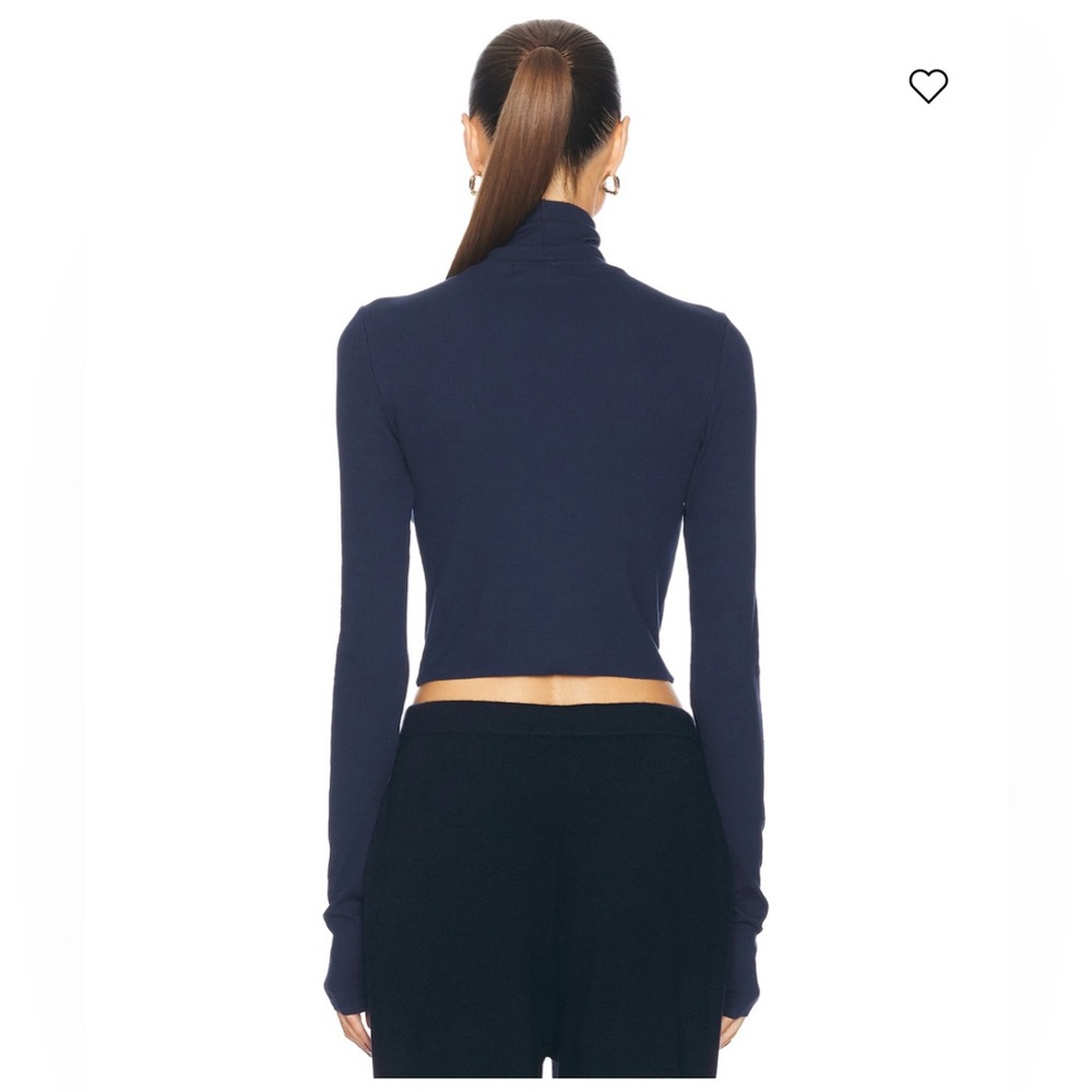 Eterne Cropped Fitted Turtleneck in Navy Blue - Picture 3 of 8